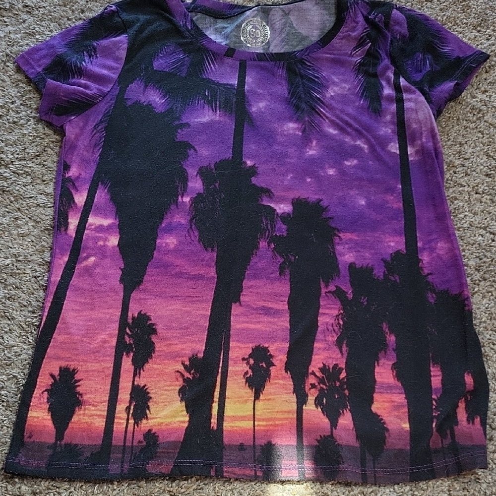 So Purple Sunset Palm Tree Crewneck T-Shirt